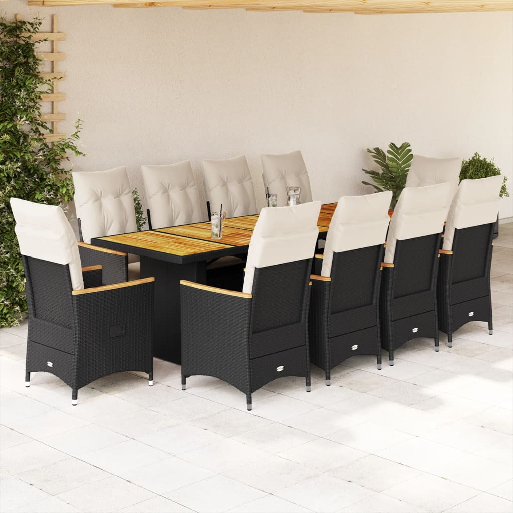 Set da Bistrò da Giardino 11 pz con Cuscini Nero in Polyrattan | homemem39