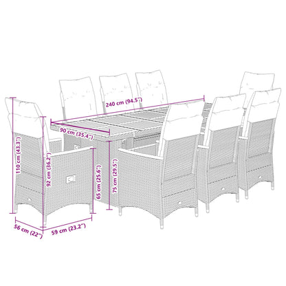 Set Bistrò da Giardino 9 pz con Cuscini in Polyrattan Grigio | homemem39