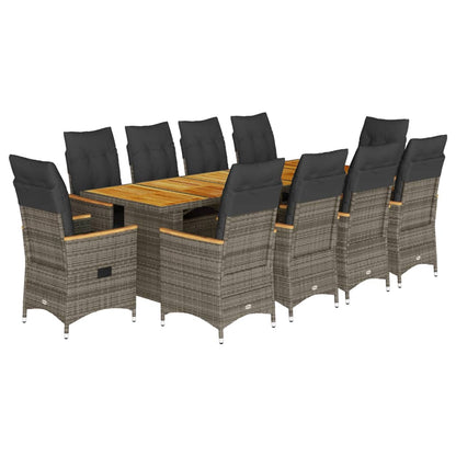 Set Bistrò da Giardino 11 pz con Cuscini in Polyrattan Grigio | homemem39