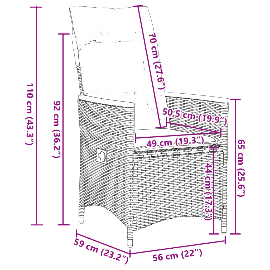 Set Bistrò da Giardino 11 pz con Cuscini in Polyrattan Grigio | homemem39