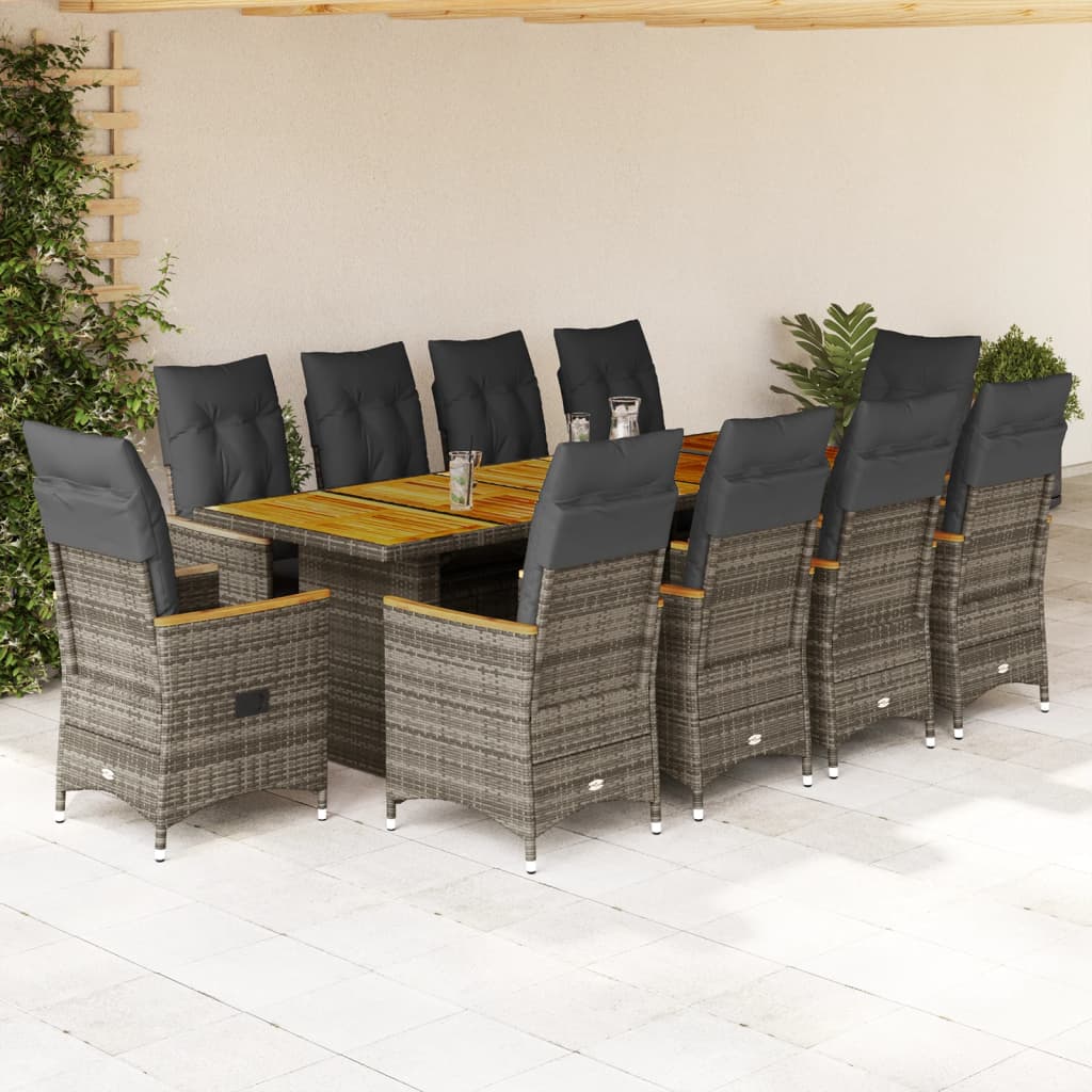 Set Bistrò da Giardino 11 pz con Cuscini in Polyrattan Grigio | homemem39