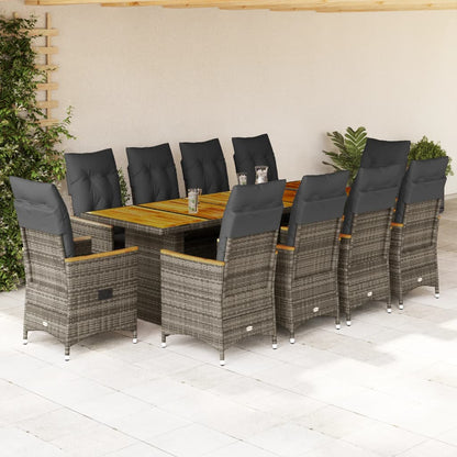 Set Bistrò da Giardino 11 pz con Cuscini in Polyrattan Grigio | homemem39