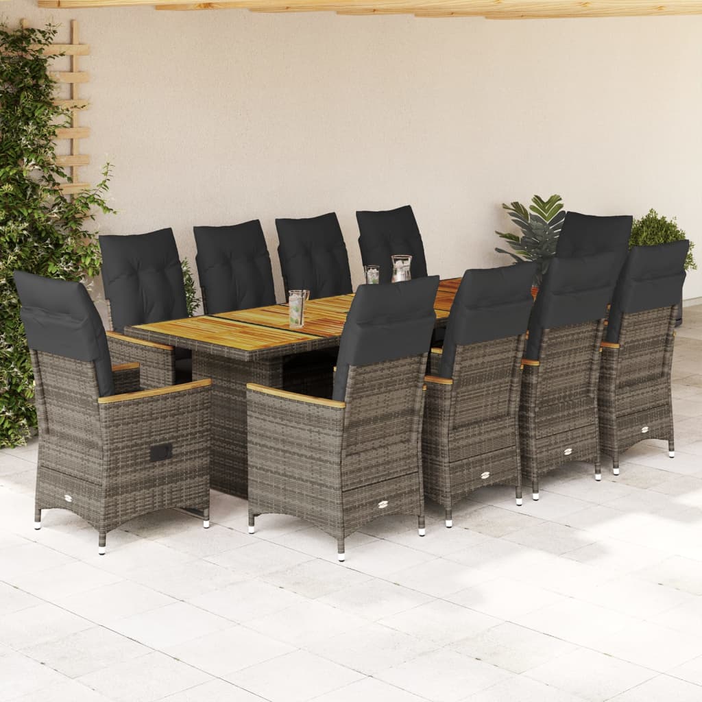 Set Bistrò da Giardino 11 pz con Cuscini in Polyrattan Grigio | homemem39