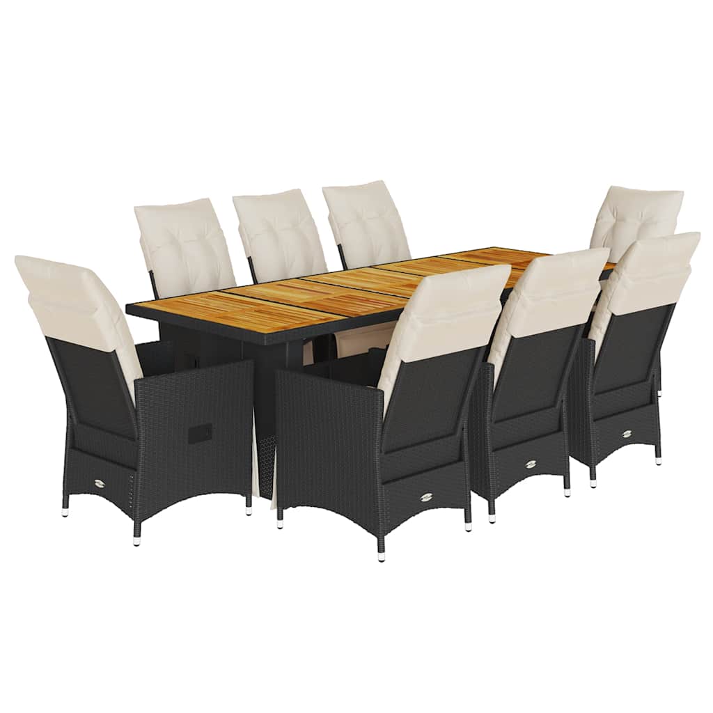 Set Bistrò da Giardino 9 pz con Cuscini in Polyrattan Nero | homemem39