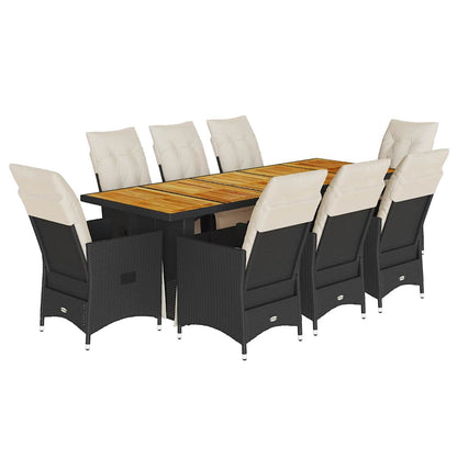 Set Bistrò da Giardino 9 pz con Cuscini in Polyrattan Nero | homemem39