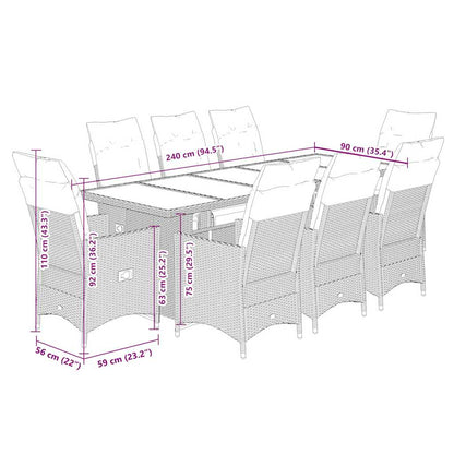 Set Bistrò da Giardino 9 pz con Cuscini in Polyrattan Nero | homemem39