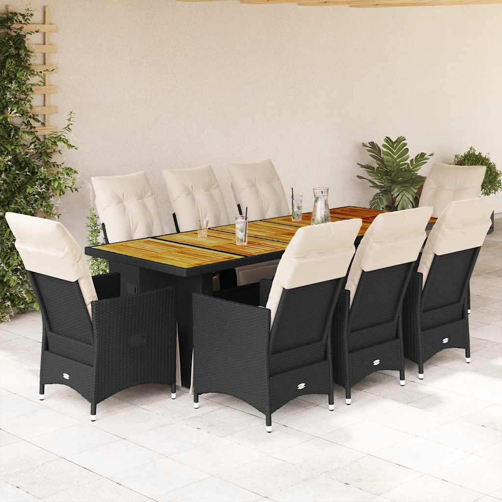 Set Bistrò da Giardino 9 pz con Cuscini in Polyrattan Nero | homemem39