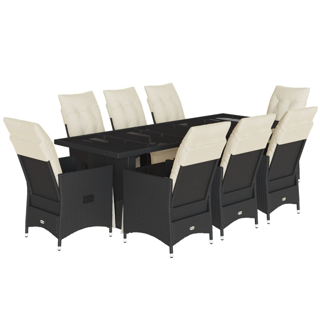Set Bistrò da Giardino 9 pz con Cuscini in Polyrattan Nero | homemem39