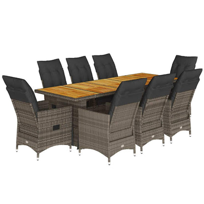 Set Bistrò da Giardino 9 pz con Cuscini in Polyrattan Grigio | homemem39
