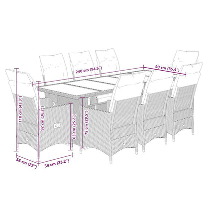 Set Bistrò da Giardino 9 pz con Cuscini in Polyrattan Grigio | homemem39