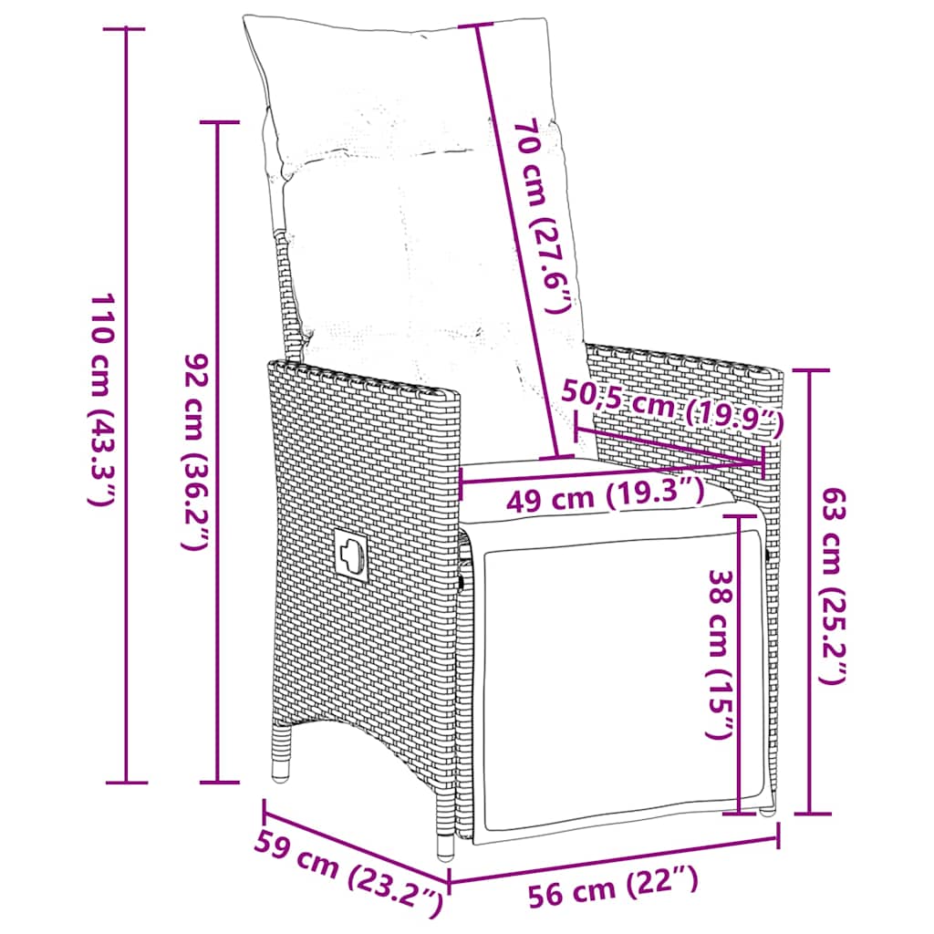 Set Bistrò da Giardino 9 pz con Cuscini in Polyrattan Grigio | homemem39