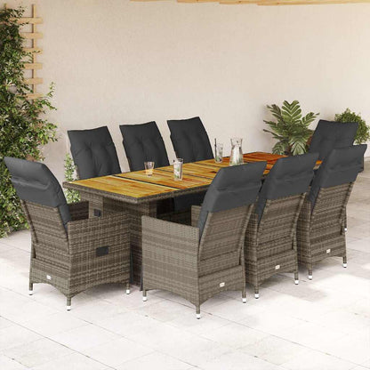 Set Bistrò da Giardino 9 pz con Cuscini in Polyrattan Grigio | homemem39