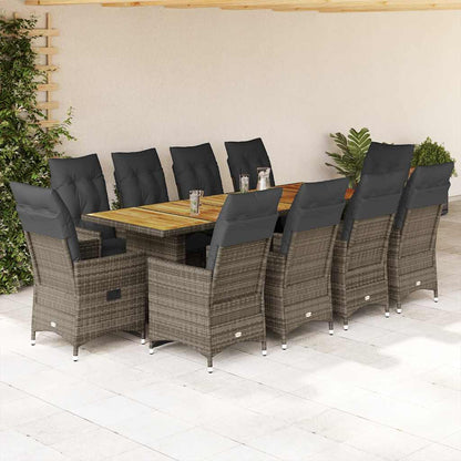 Set Bistrò da Giardino 11 pz con Cuscini in Polyrattan Grigio | homemem39