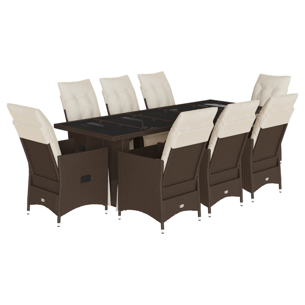 Set Bistrò da Giardino 9 pz con Cuscini in Polyrattan Marrone | homemem39