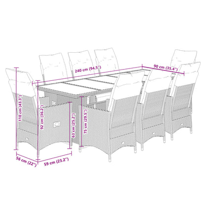 Set Bistrò da Giardino 9 pz con Cuscini in Polyrattan Marrone | homemem39