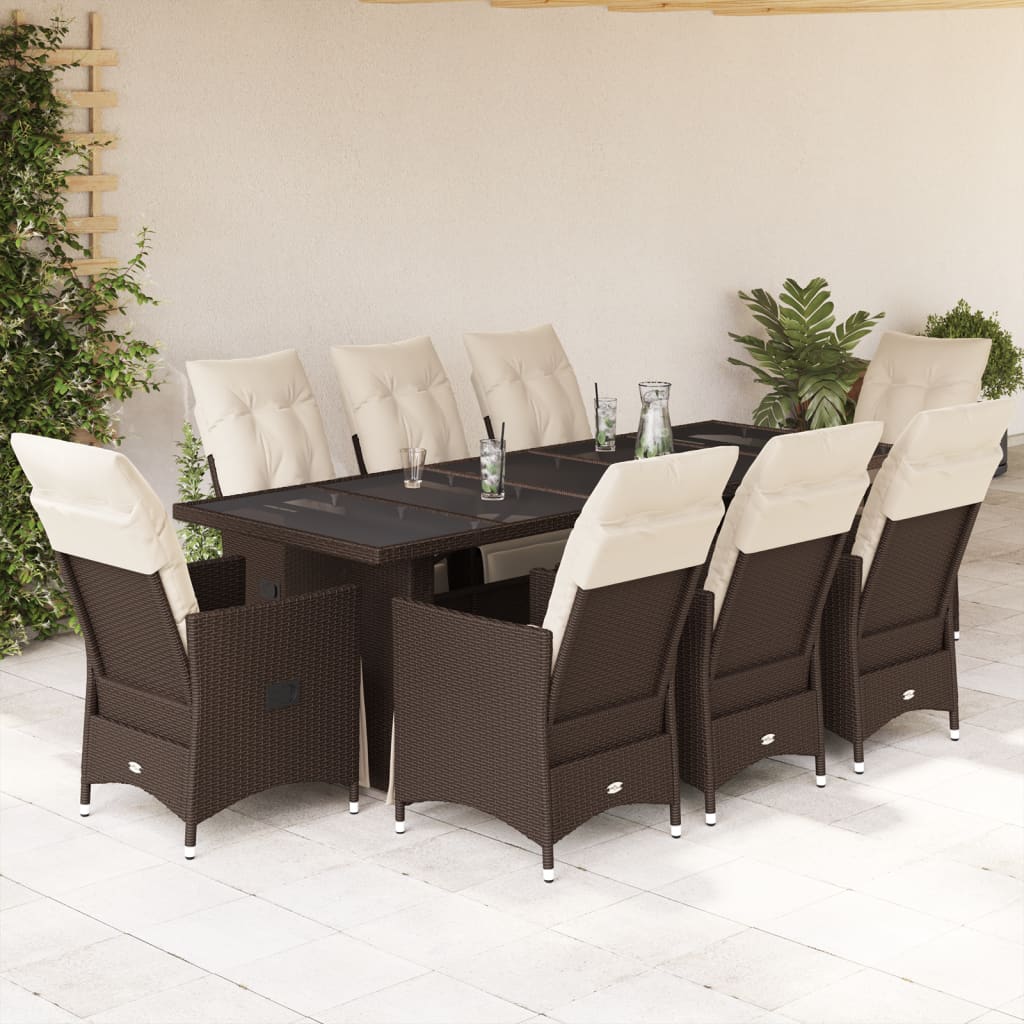 Set Bistrò da Giardino 9 pz con Cuscini in Polyrattan Marrone - homemem39