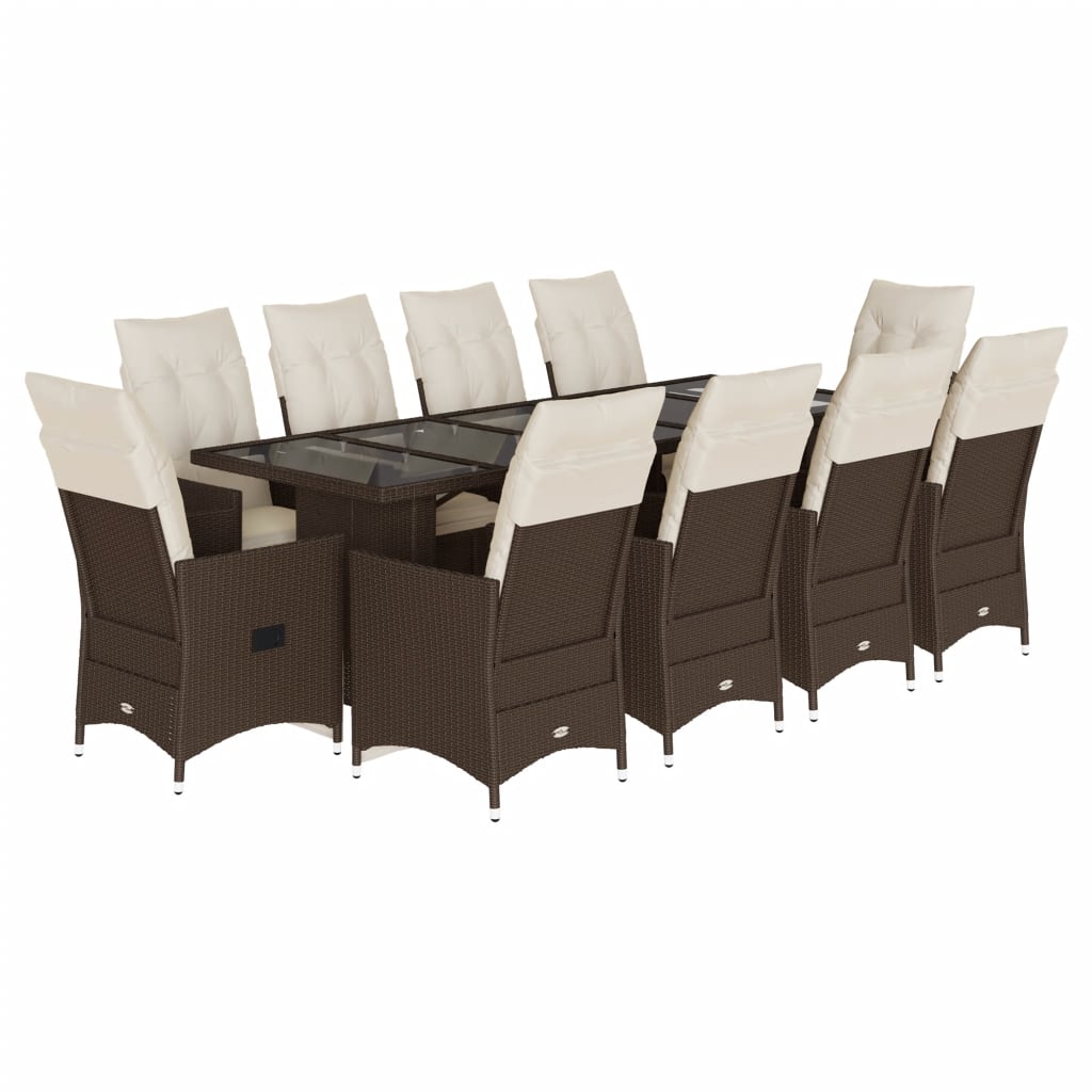 Set Bistrò da Giardino 11 pz con Cuscini in Polyrattan Marrone | homemem39