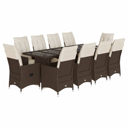 Set Bistrò da Giardino 11 pz con Cuscini in Polyrattan Marrone | homemem39