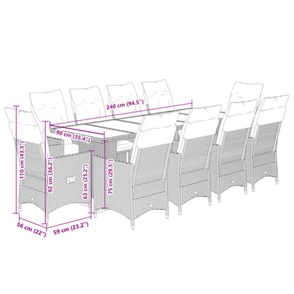 Set Bistrò da Giardino 11 pz con Cuscini in Polyrattan Marrone | homemem39