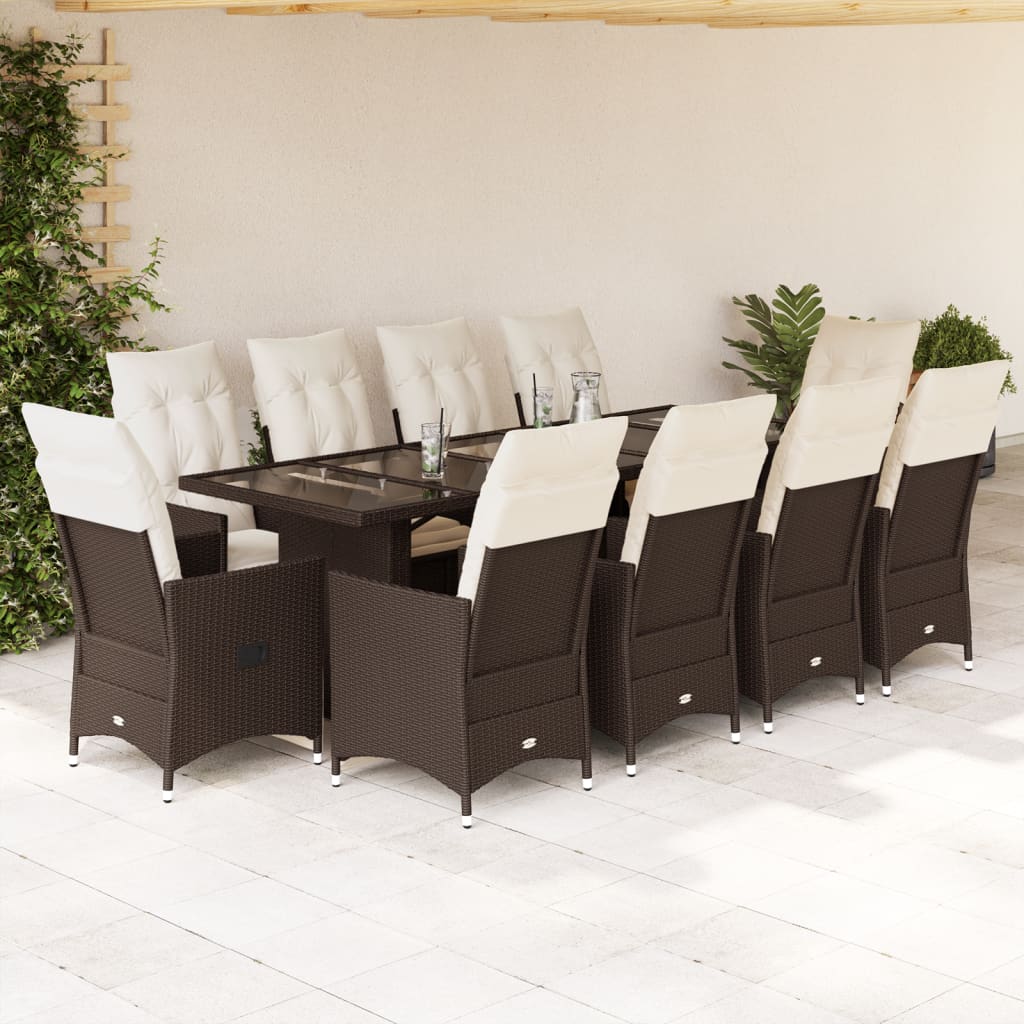 Set Bistrò da Giardino 11 pz con Cuscini in Polyrattan Marrone | homemem39