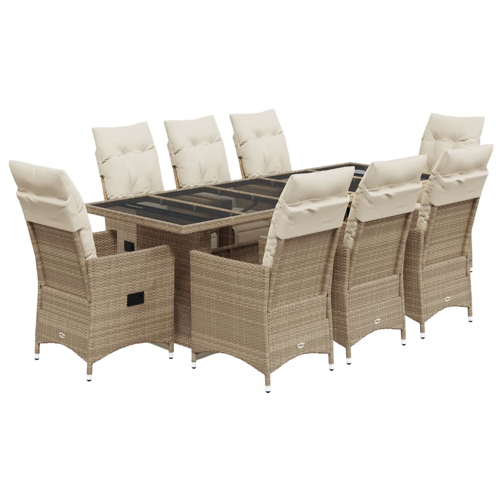 Set da Bistrò da Giardino 9 pz con Cuscini Beige in Polyrattan
