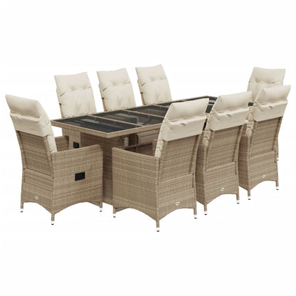 Set da Bistrò da Giardino 9 pz con Cuscini Beige in Polyrattan
