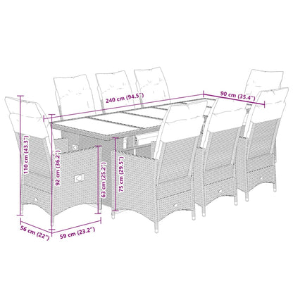 Set da Bistrò da Giardino 9 pz con Cuscini Beige in Polyrattan
