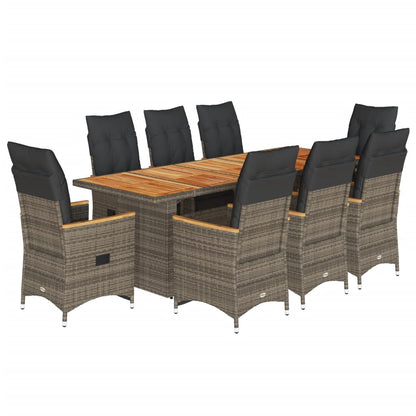 Set Bistrò da Giardino 9 pz con Cuscini in Polyrattan Grigio | homemem39