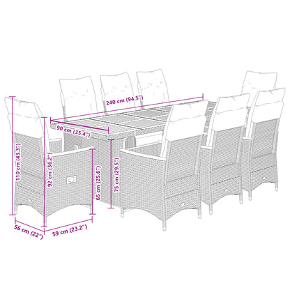 Set Bistrò da Giardino 9 pz con Cuscini in Polyrattan Grigio | homemem39