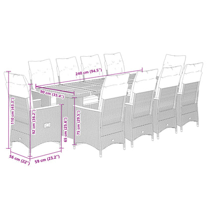 Set Bistrò da Giardino 11 pz con Cuscini in Polyrattan Grigio | homemem39