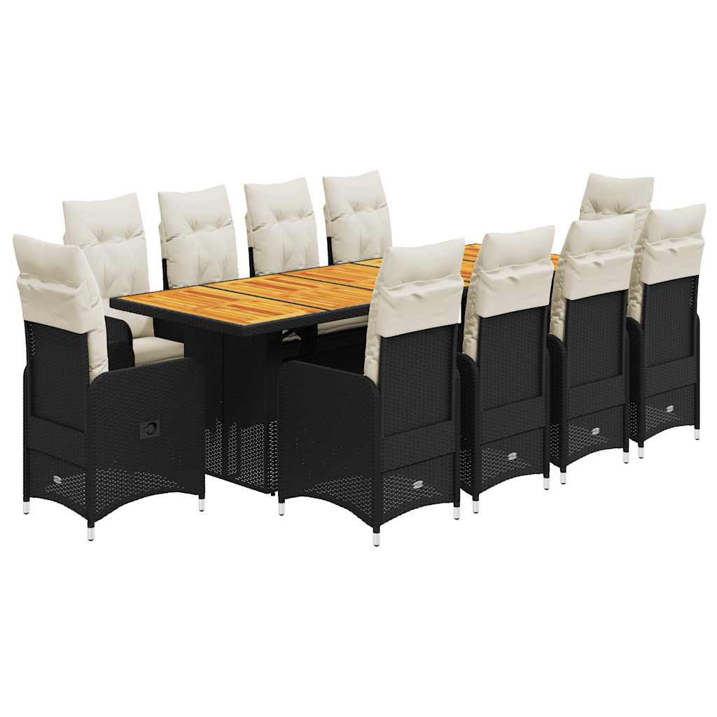 Set da Bistrò da Giardino 11 pz con Cuscini Nero in Polyrattan