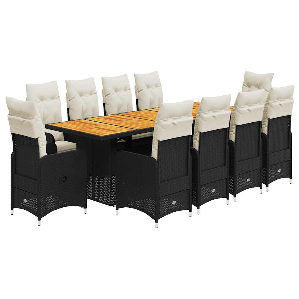 Set da Bistrò da Giardino 11 pz con Cuscini Nero in Polyrattan | homemem39