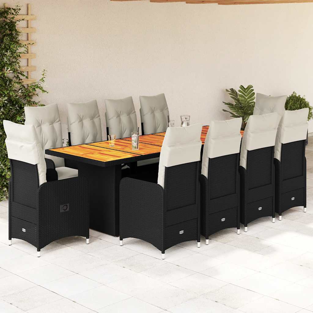Set da Bistrò da Giardino 11 pz con Cuscini Nero in Polyrattan | homemem39