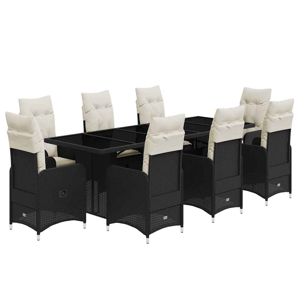 Set Bistrò da Giardino 9 pz con Cuscini in Polyrattan Nero | homemem39