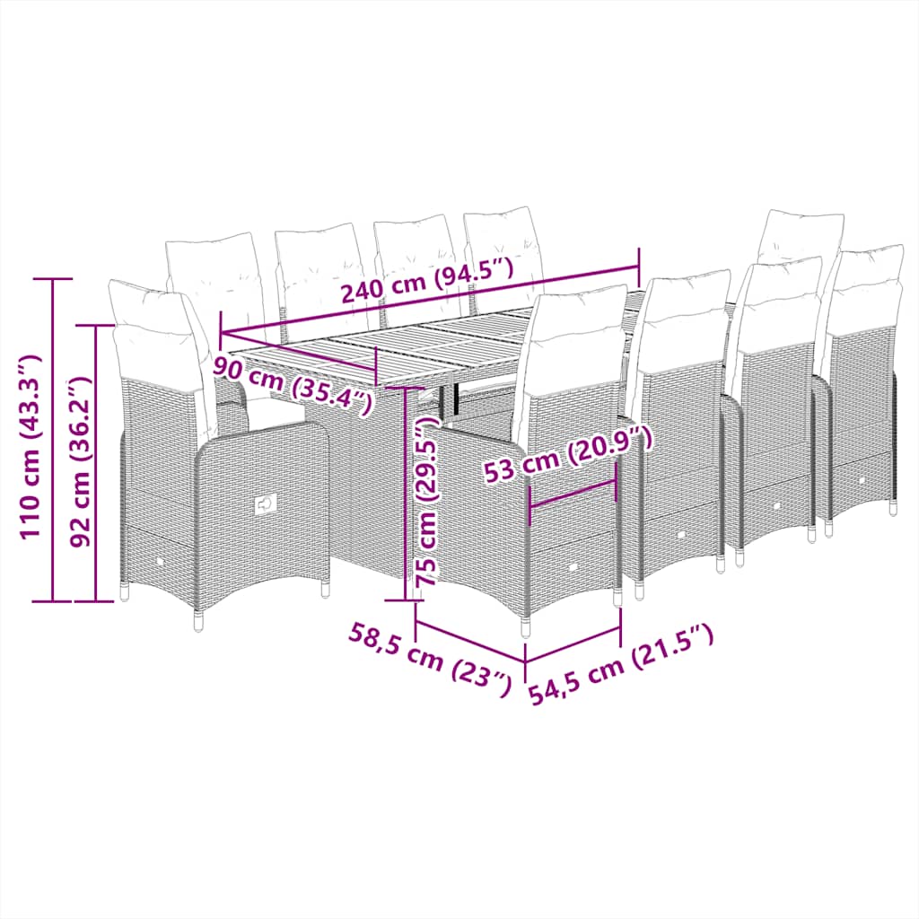 Set Bistrò da Giardino 9 pz con Cuscini in Polyrattan Nero | homemem39