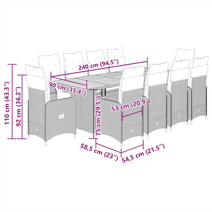 Set Bistrò da Giardino 9 pz con Cuscini in Polyrattan Nero | homemem39
