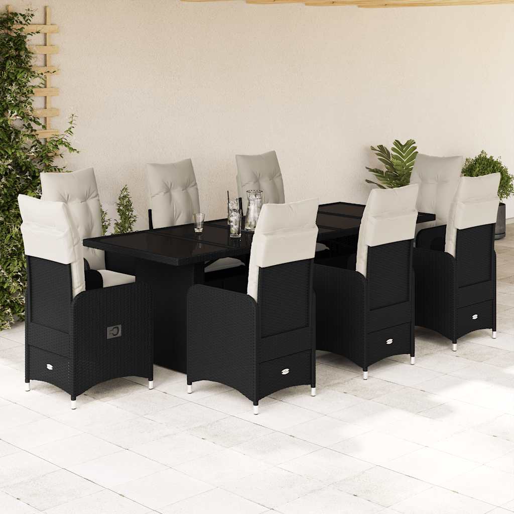 Set Bistrò da Giardino 9 pz con Cuscini in Polyrattan Nero | homemem39