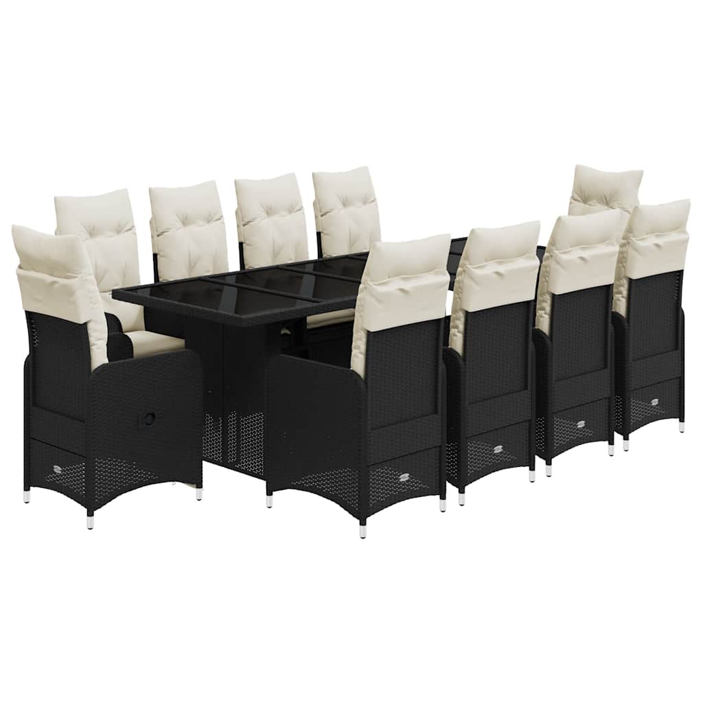 Set da Bistrò da Giardino 11 pz con Cuscini Nero in Polyrattan | homemem39