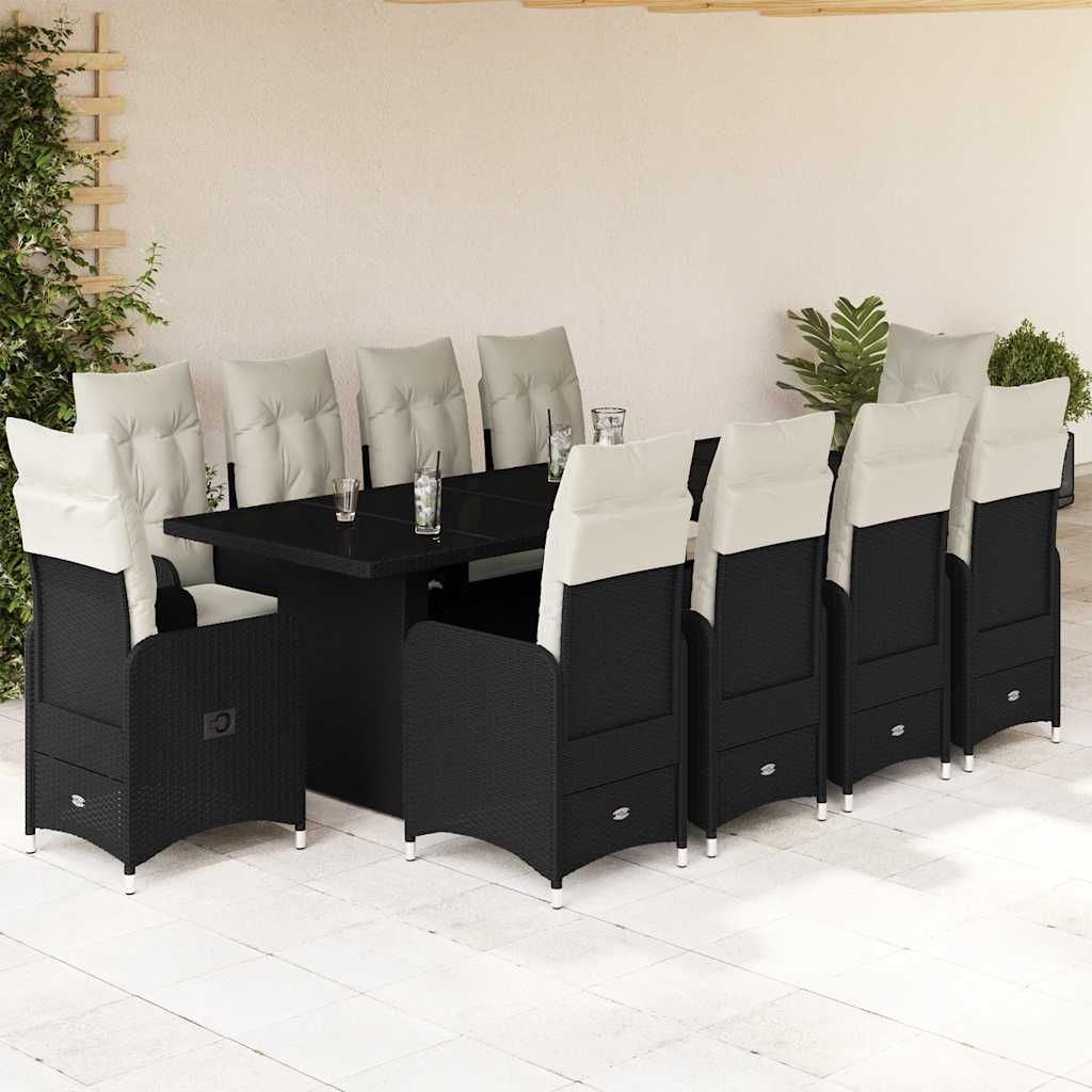 Set da Bistrò da Giardino 11 pz con Cuscini Nero in Polyrattan | homemem39