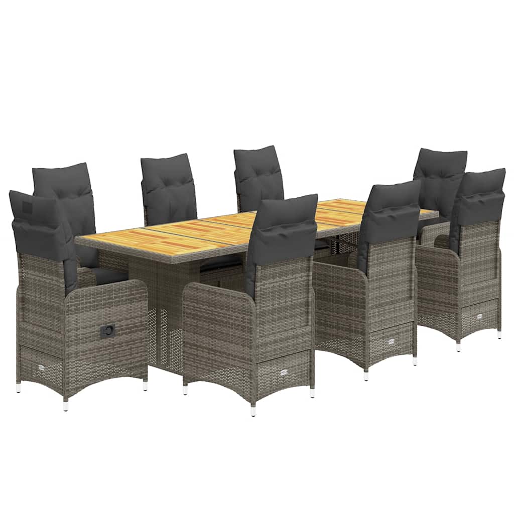 Set Bistrò da Giardino 9 pz con Cuscini in Polyrattan Grigio | homemem39