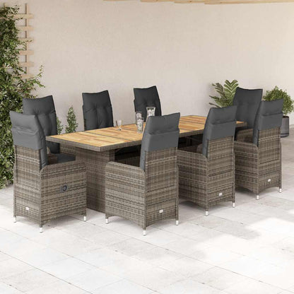 Set Bistrò da Giardino 9 pz con Cuscini in Polyrattan Grigio | homemem39