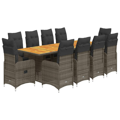 Set Bistrò da Giardino 11 pz con Cuscini in Polyrattan Grigio | homemem39