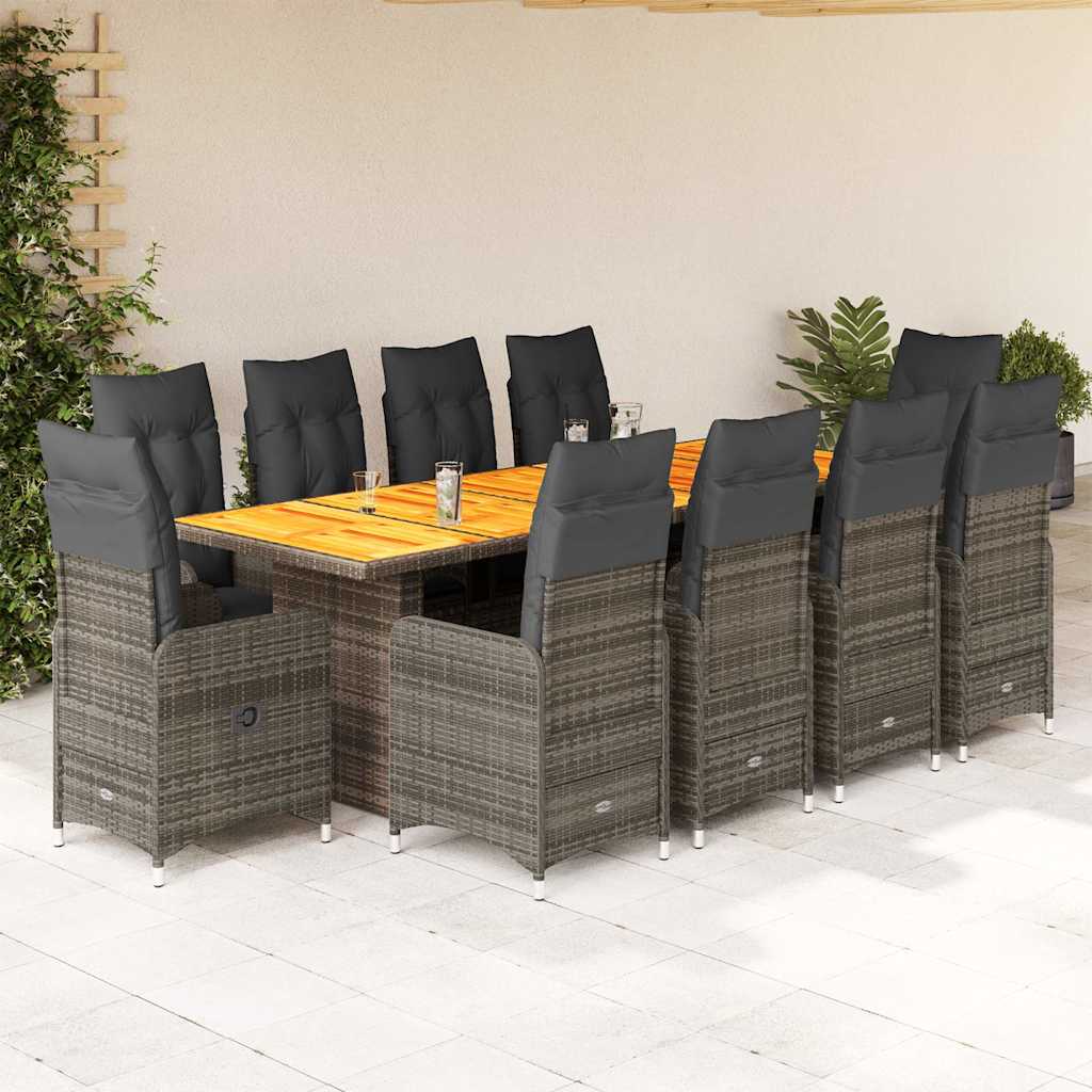 Set Bistrò da Giardino 11 pz con Cuscini in Polyrattan Grigio | homemem39