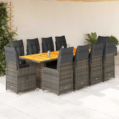 Set Bistrò da Giardino 11 pz con Cuscini in Polyrattan Grigio | homemem39