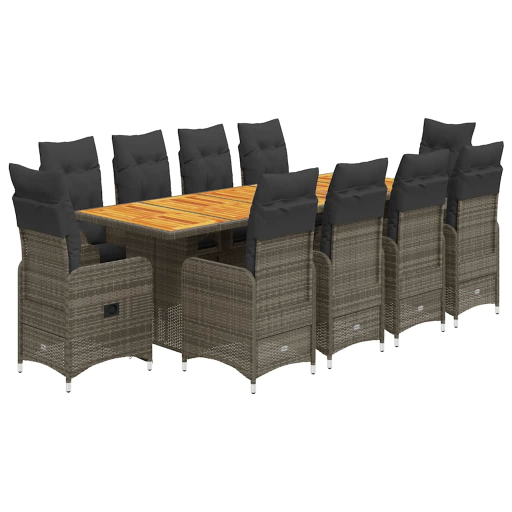 Set Bistrò da Giardino 11 pz con Cuscini in Polyrattan Grigio | homemem39