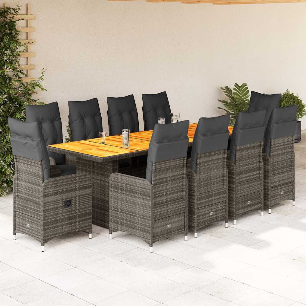 Set Bistrò da Giardino 11 pz con Cuscini in Polyrattan Grigio | homemem39