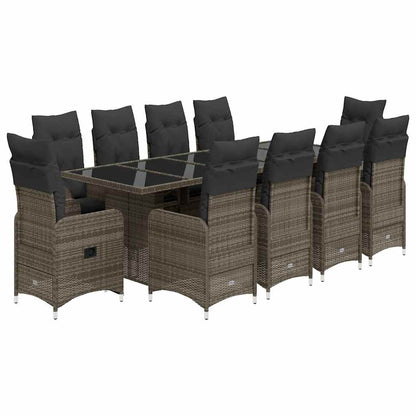 Set Bistrò da Giardino 11 pz con Cuscini in Polyrattan Grigio