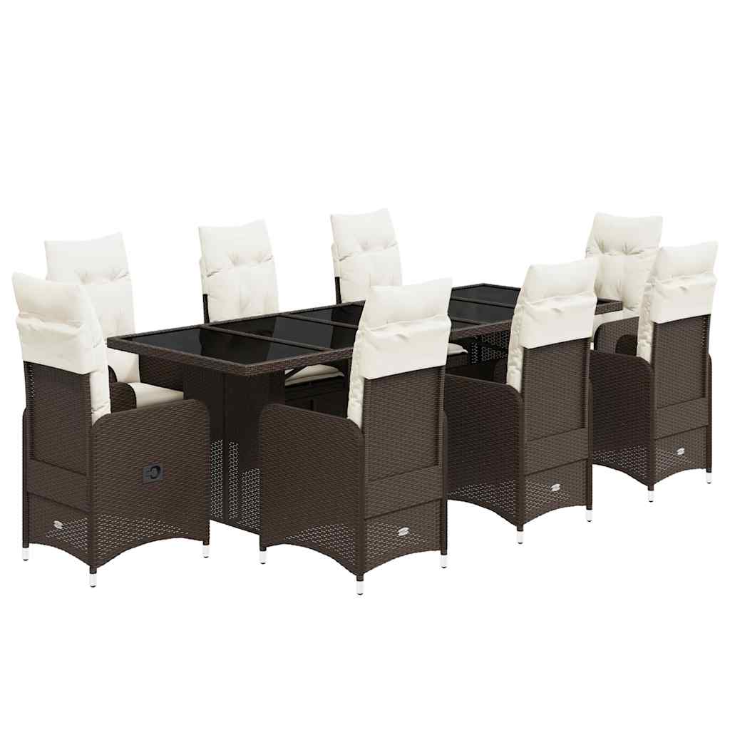 Set Bistrò da Giardino 9 pz con Cuscini in Polyrattan Marrone | homemem39