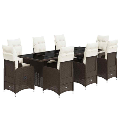 Set Bistrò da Giardino 9 pz con Cuscini in Polyrattan Marrone | homemem39