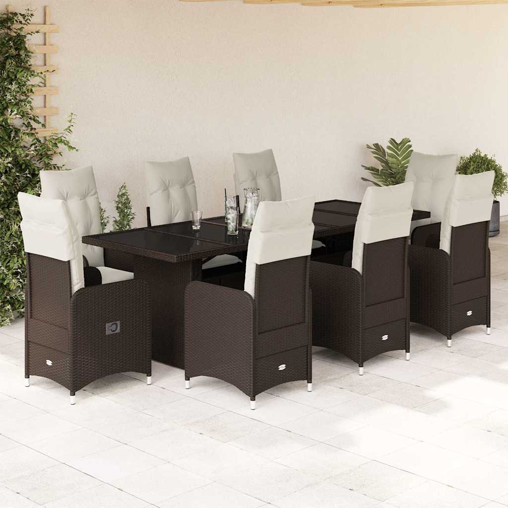 Set Bistrò da Giardino 9 pz con Cuscini in Polyrattan Marrone | homemem39